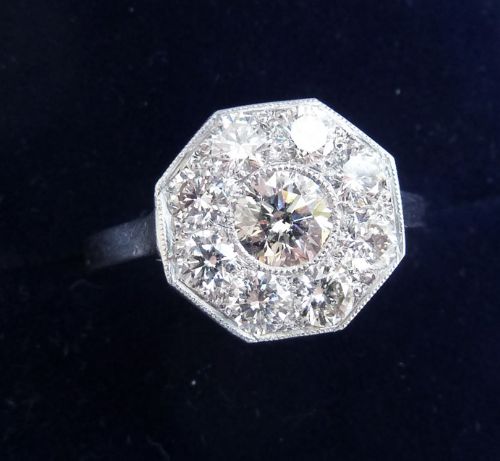 fig 2. Gorgeous art deco platinum 1.04ct diamond vintage antique cluster ring