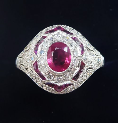 Gorgeous Art Deco 18ct Gold Ruby and Diamond Cluster Vintage Antique Boule Ring