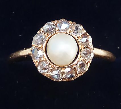 Beautiful Edwardian 18ct Gold Natural Pearl and Rose Cut Diamond Vintage Antique Cluster Ring