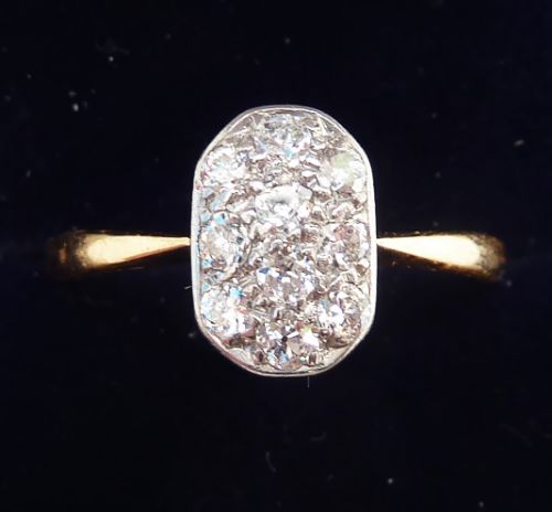 Beautiful Art Deco 18ct and White Gold Diamond Panel Vintage Antique Cluster Ring