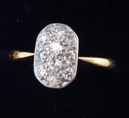 fig 1. Beautiful art deco 18ct and white gold diamond panel vintage antique cluster ring