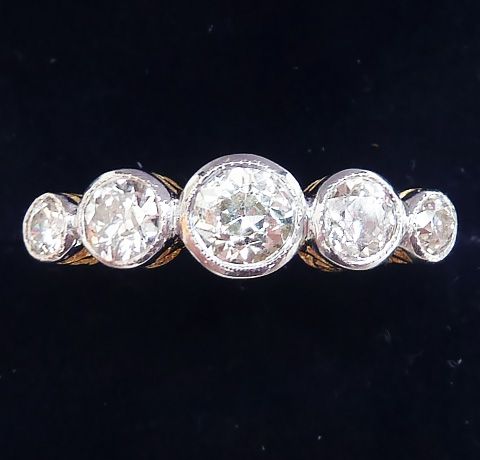 Gorgeous Art Deco 18ct Gold and 18ct White Gold 1.15ct Diamond Vintage Antique Five Stone Ring