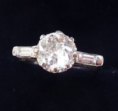 fig 1. Gorgeous art deco platinum 1.40ct old cut diamond solitaire vintage antique engagement ring