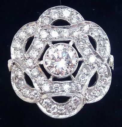 Fabulous Art Deco Platinum 1.25ct Diamond Cluster Flower Vintage Antique Ring