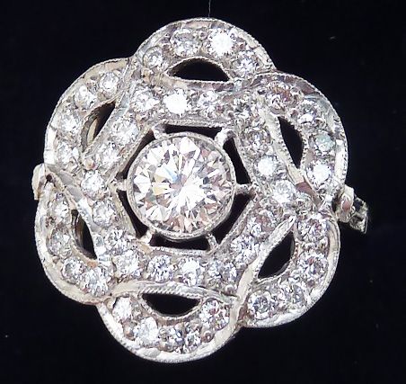 fig 1. Fabulous art deco platinum 1.25ct diamond cluster flower vintage antique ring