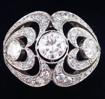 Gorgeous Art Deco Platinum 1.33ct Diamond Cluster Vintage Antique Heart Ring