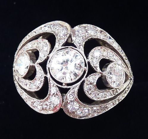 fig 1. Gorgeous art deco platinum 1.33ct diamond cluster vintage antique heart ring