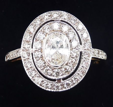 Big Beautiful Art Deco 18ct and 18k White Gold Oval Cut Diamond Vintage Antique Cluster Ring