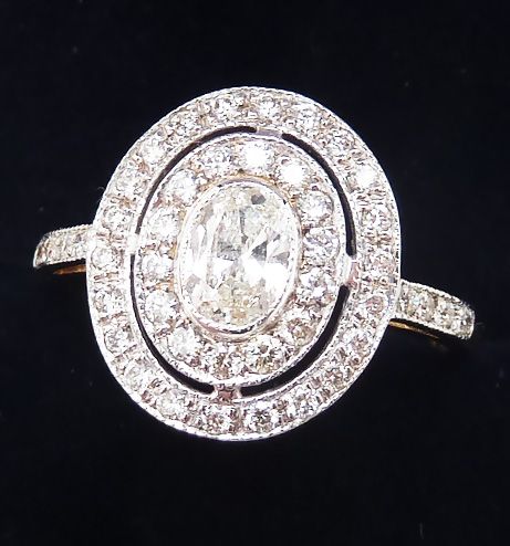 fig 1. Big beautiful art deco 18ct and 18k white gold oval cut diamond vintage antique cluster ring