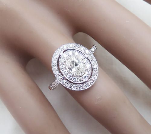 fig 2. Big beautiful art deco 18ct and 18k white gold oval cut diamond vintage antique cluster ring