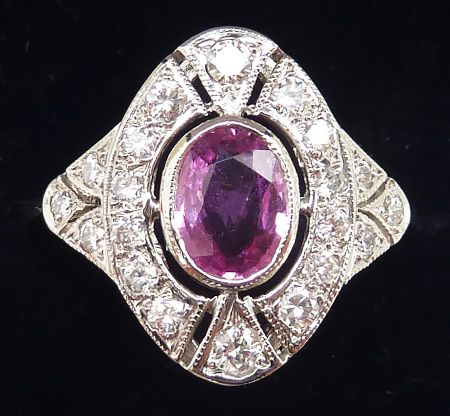 Gorgeous Art Deco Platinum 0.90ct Pink Sapphire and Diamond Vintage Antique Cluster Ring