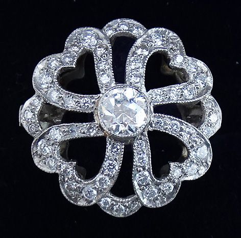 Gorgeous Art Deco Platinum 1.56ct Diamond Heart Vintage Antique Cluster Ring