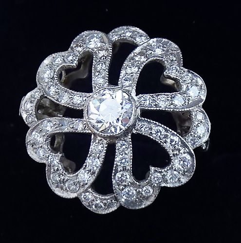fig 1. Gorgeous art deco platinum 1.56ct diamond heart vintage antique cluster ring