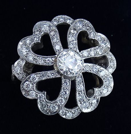 fig 2. Gorgeous art deco platinum 1.56ct diamond heart vintage antique cluster ring