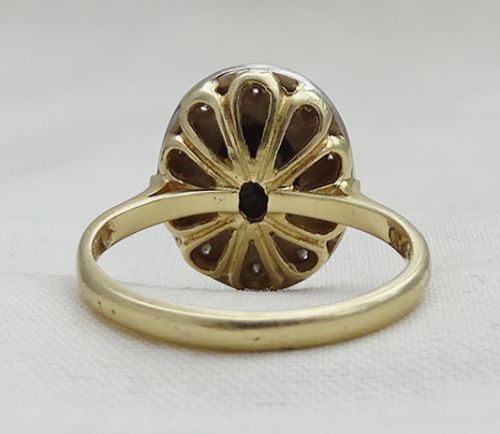 fig 1. Gorgeous art deco 18ct and 18k white gold 2.10ct sapphire and diamond vintage antique cluster ring