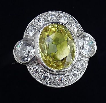 fig 2. Stunning art deco platinum 2ct yellow sapphire and diamond vintage antique cluster ring