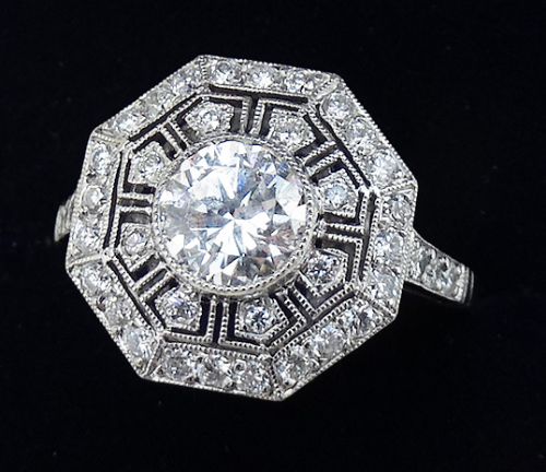 fig 1. Fabulous platinum art deco 1.69ct diamond vintage antique cluster ring