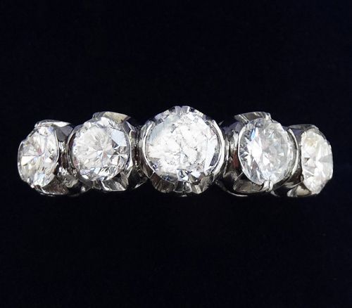 Stunning Art Deco Platinum 2.55ct Diamond Vintage Antique Five Stone Ring