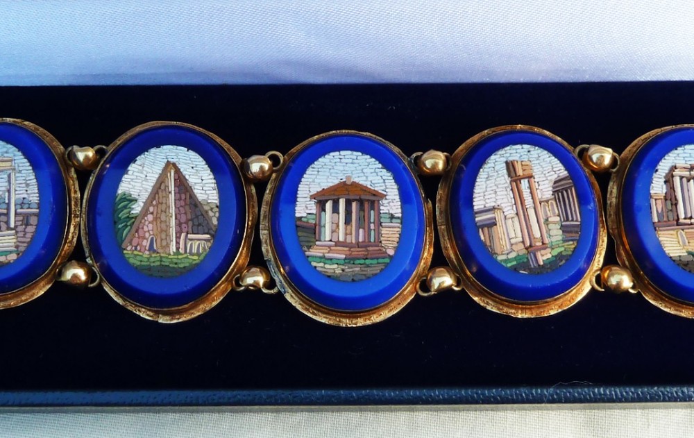 Stunning 18ct 18k gold Victorian blue enamel micro mosaic vintage antique bracelet