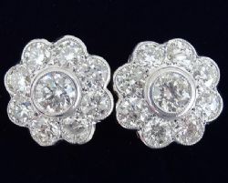 FABULOUS ART DECO PLATINUM 330CT DIAMOND DAISY VINTAGE ANTIQUE CLUSTER EARRINGS