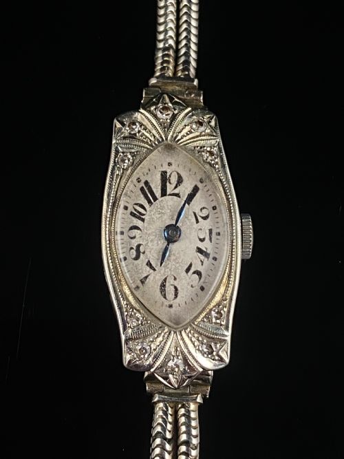 Antique 1920s White Gold Ladies Cocktail Watch 18ct Case Diamond Set Working