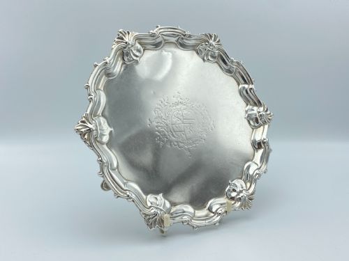 George II Sterling Silver Silver Waiter 1751 London Armorial Crest