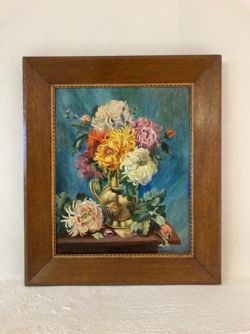 VINTAGE FRENCH FLORAL OIL PAINTING ON CANVAS FRAMED SIGNED
