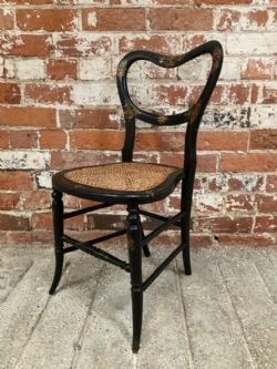 VICTORIAN ORIGINAL HAND PAINTED EBONISED BALLOON BACK CHAIR WITH BERGERE SEAT