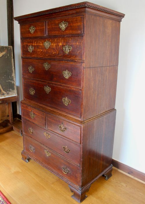 GEORGE III OAK CHEST ON CHEST SET OF DRAWERS DATED CIRCA 1770 - ADDITIONAL PHOTO 10
