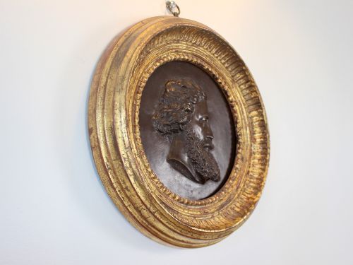 19TH CENTURY BRONZE PORTRAIT PLAQUE OF BEARDED GENTLEMAN SIGNED MAINFROY
