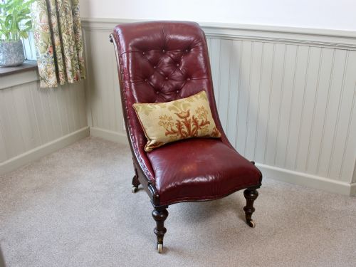 EARLY VICTORIAN RED LEATHER ROSEWOOD FRAMED NURSINGSLIPPER CHAIR - ADDITIONAL PHOTO 1