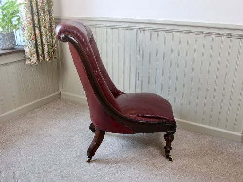 EARLY VICTORIAN RED LEATHER ROSEWOOD FRAMED NURSINGSLIPPER CHAIR - ADDITIONAL PHOTO 2