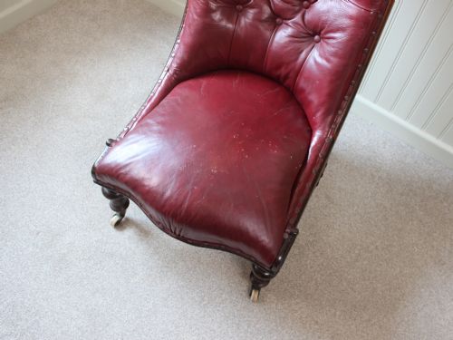 EARLY VICTORIAN RED LEATHER ROSEWOOD FRAMED NURSINGSLIPPER CHAIR - ADDITIONAL PHOTO 7