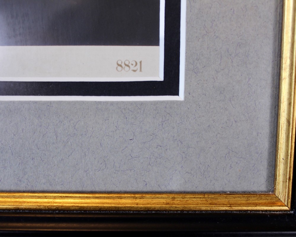 A pair of black and white framed photographic prints depicting ancient classical statues from the Naples National Archaeological Museum in dark stepped frames with gold accents. View XII