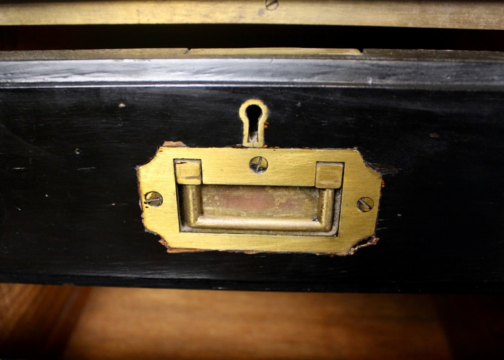 19th Century Campaign Type Brass Mounted Ebonised Twin Pedestal Desk View V