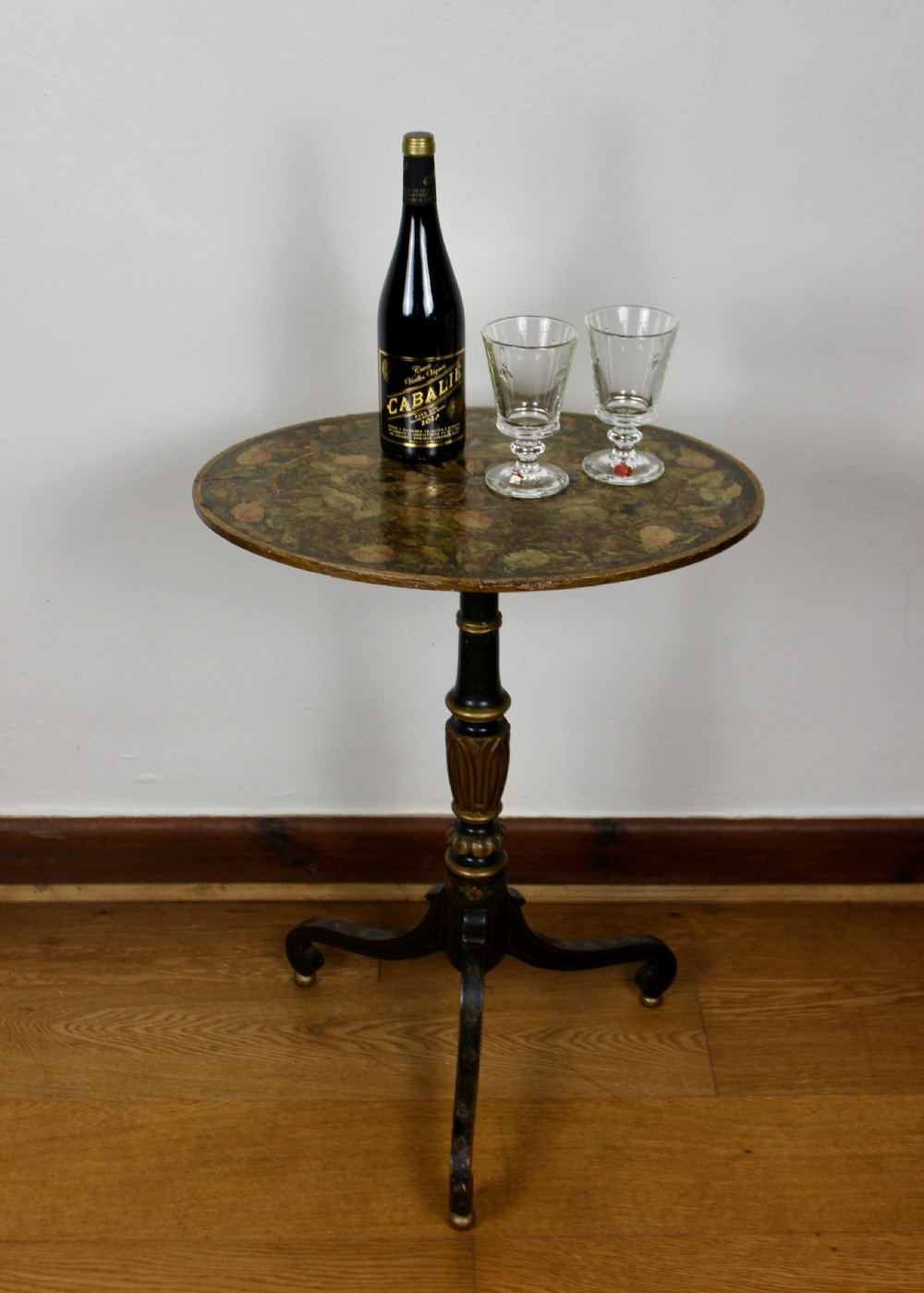 19th Century Painted, Ebonised & Parcel-gilt Tripod Wine Table View II