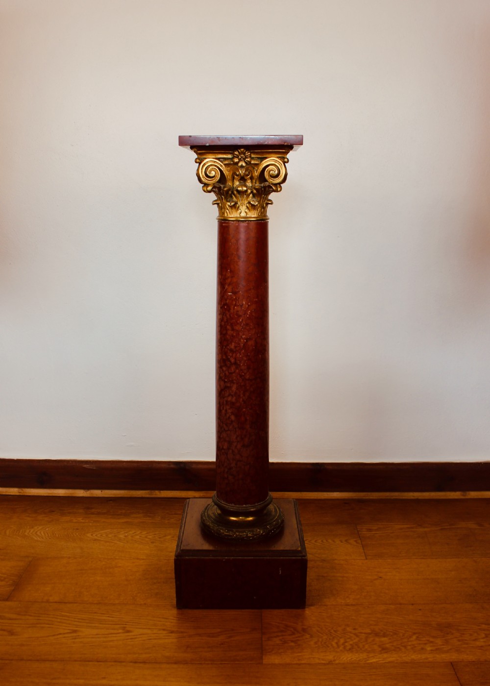 Gilt Metal Mounted Rouge Marble Corinthian Column Pedestal Circa.1880 View II