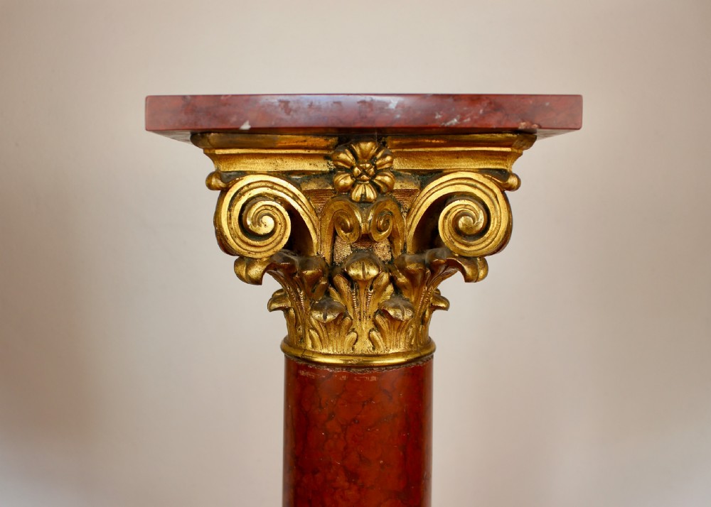 Gilt Metal Mounted Rouge Marble Corinthian Column Pedestal Circa.1880 View III