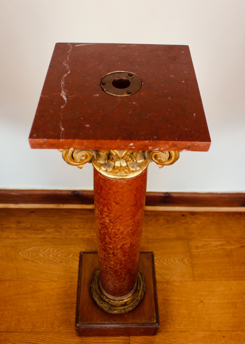 Gilt Metal Mounted Rouge Marble Corinthian Column Pedestal Circa.1880 View V