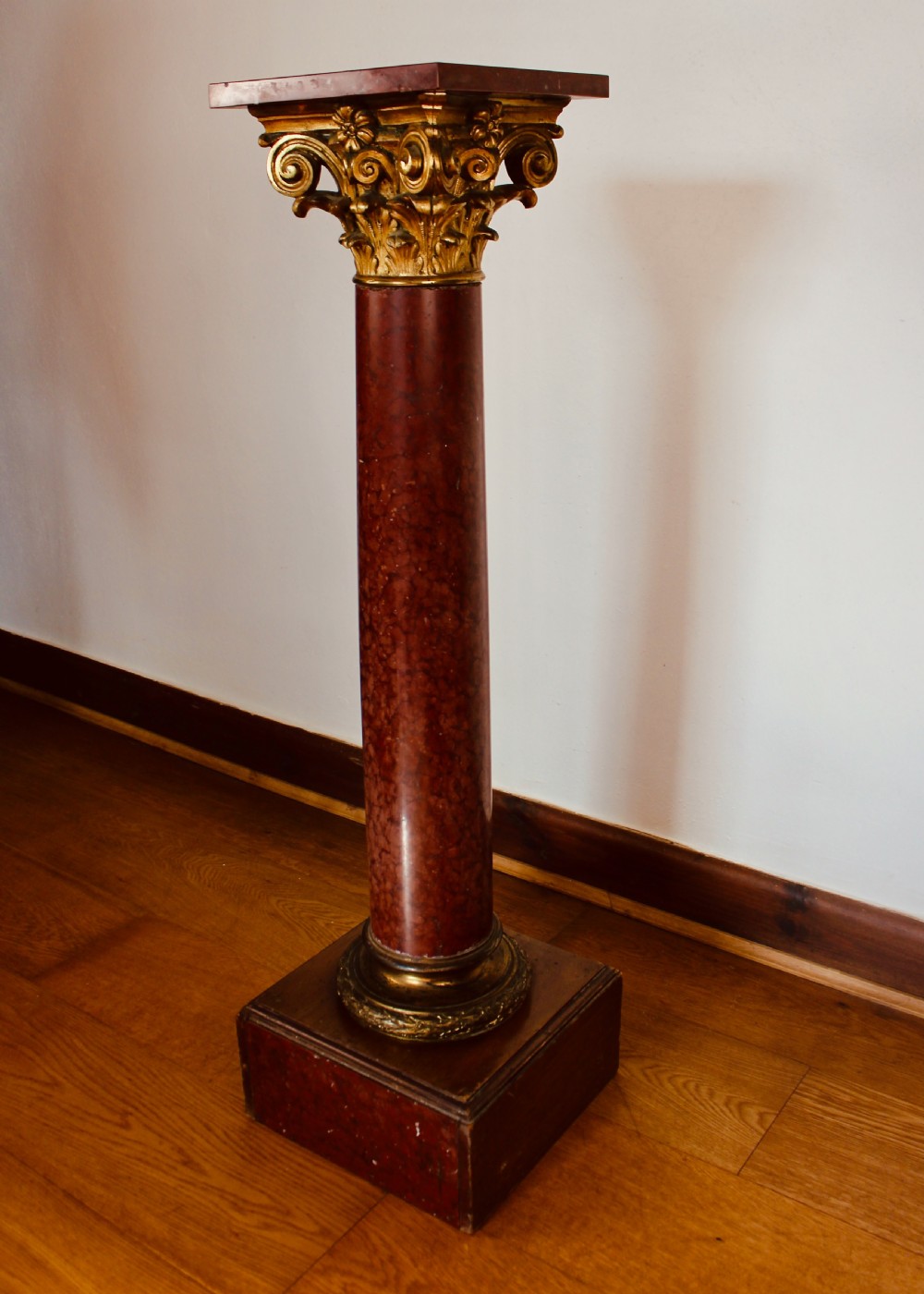 Gilt Metal Mounted Rouge Marble Corinthian Column Pedestal Circa.1880 View VI