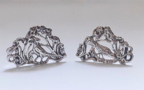 A Rare Pair of Victorian Silver Bird Themed Card Holders