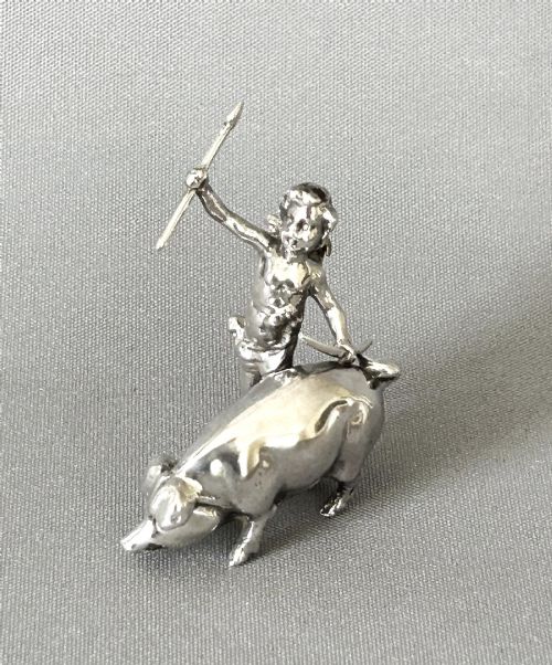 A Superb Victorian Cast Chester Silver Cherub & Pig Model