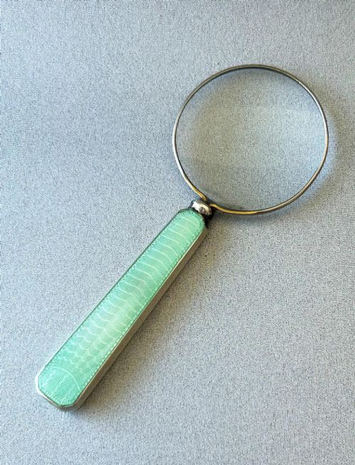 An Unusual Art Deco Silver & Guilloche Enamel Magnifying Glass