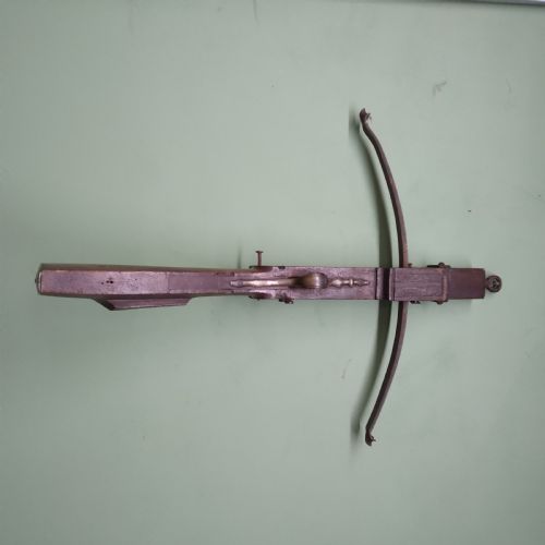 ANTIQUE CROSSBOW MATERIAL WO0D IRON AND BRASS EMBELLISHMENTS