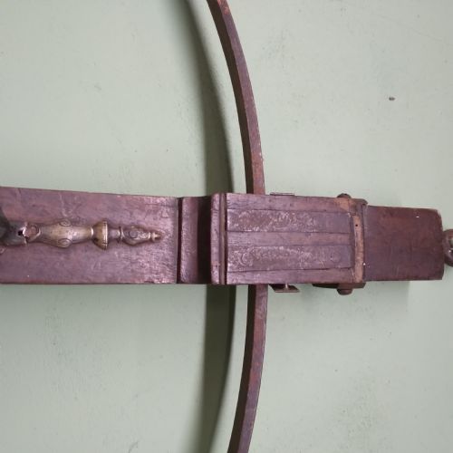 ANTIQUE CROSSBOW MATERIAL WO0D IRON AND BRASS EMBELLISHMENTS - ADDITIONAL PHOTO 2