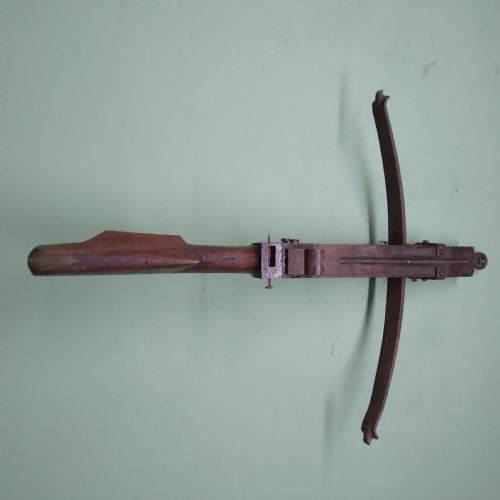 ANTIQUE CROSSBOW MATERIAL WO0D IRON AND BRASS EMBELLISHMENTS - ADDITIONAL PHOTO 4