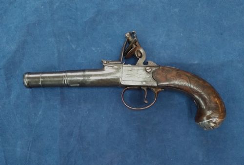 antique flintlock pistol with silver mount - CATEGORY: ANTIQUE MISCELLANEOUS - DATED 18TH CENTURY