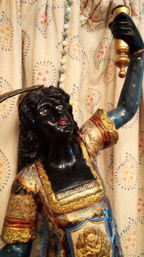 VENETIAN FIGURE ON STAND ORIGINAL GILT POLYCHROME - ADDITIONAL PHOTO 4