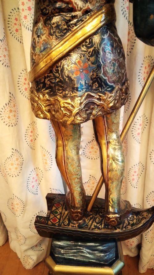 VENETIAN FIGURE ON STAND ORIGINAL GILT POLYCHROME - ADDITIONAL PHOTO 8
