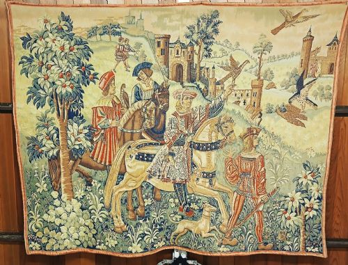 TAPESTRY LATE 19TH CENTURY MEDIEVAL SCENE